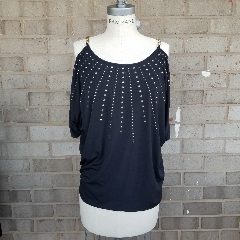 Batwing sleeve SMALL cold shoulder Black Blouse